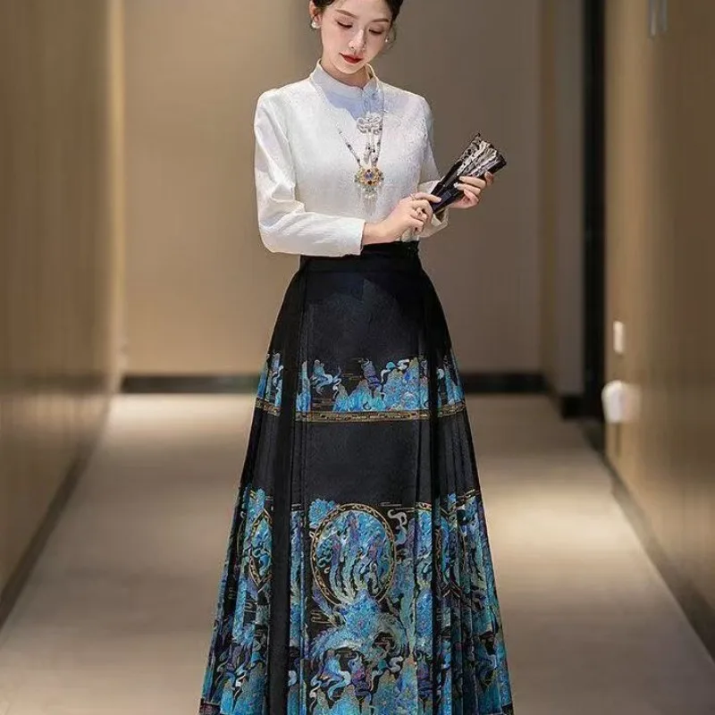 New Hanfu Set Horse Face Skirt Features New Chinese-style Heavy Woven Gold Makeup Nine Pairs Highlighting Slimming Chinese Style