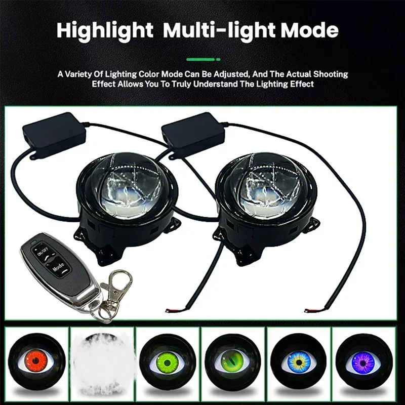 ديناميكية عيون الشيطان LED سيارة العلوي وامض الأحمر شيطان عيون المصابيح الأمامية مع عدسات ملونة للعيون تضيء أضواء مقلة العين السيارات