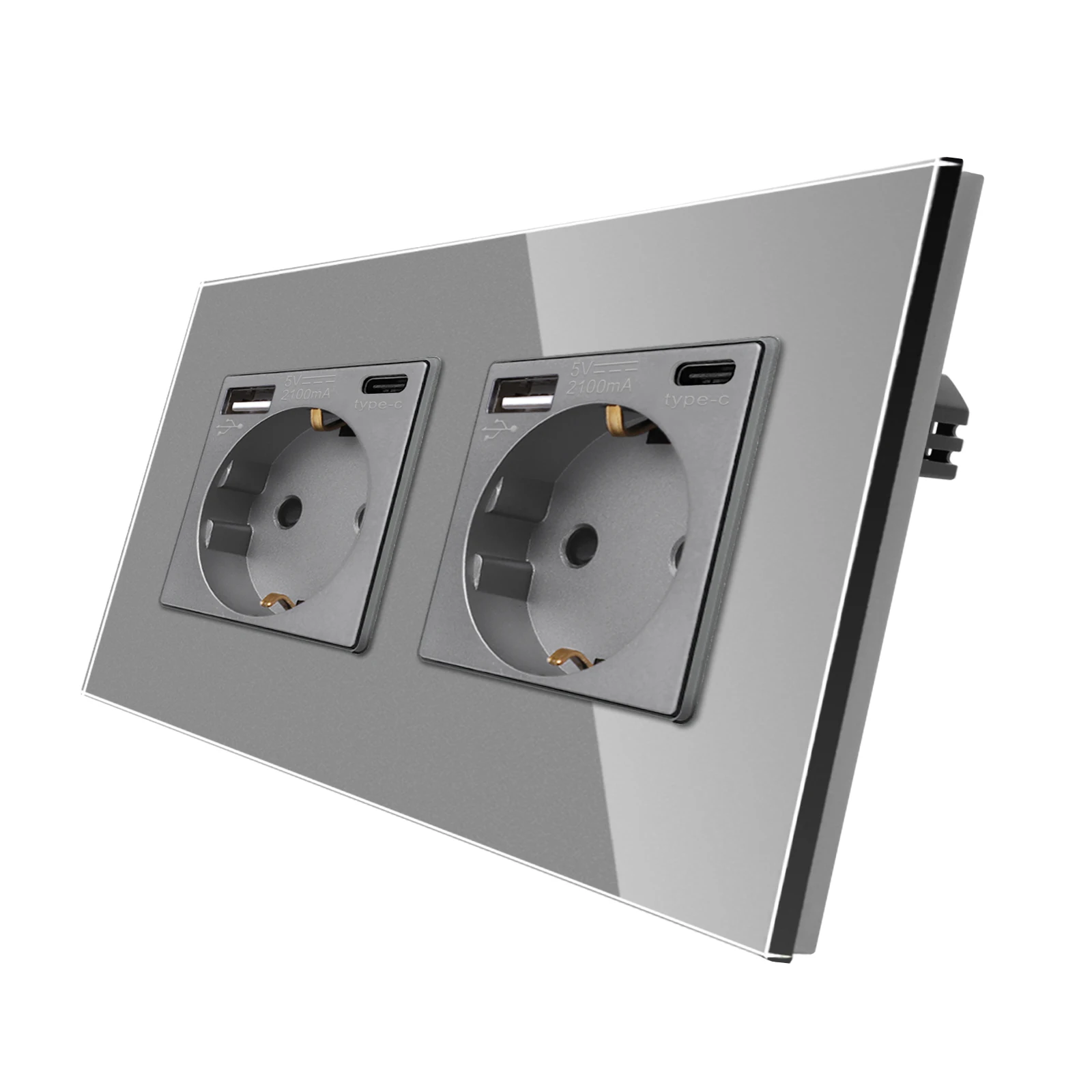 Bingoelec Single Wall EU Socket with USB Type-c Interfaces 3.1A Double USB Power Outlets Triple Electric Sockets Glass Panel image 2