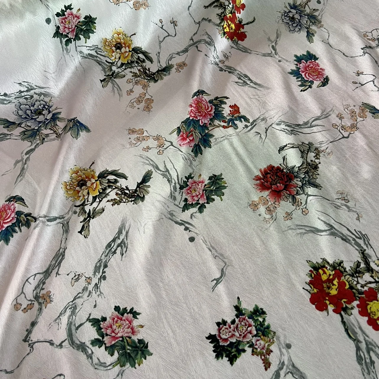 1 meter 95% Mulberry Silk 5% Spandex 20 momme Silk Jacquard Fabric Pink Floral Printed 108m 42.5