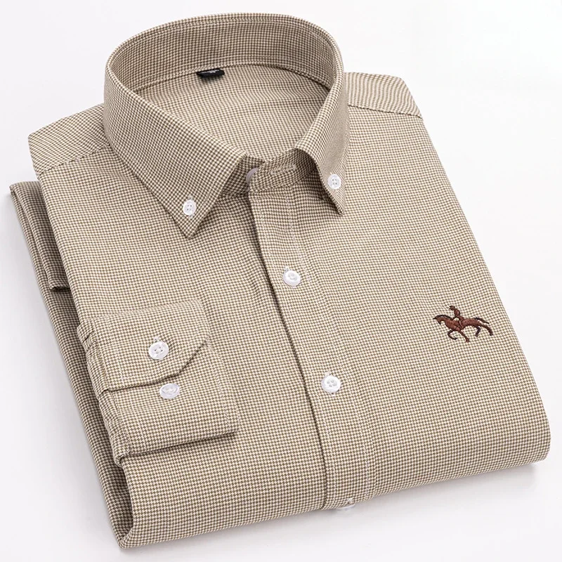 Over size 100%cotton long-sleeve shirts for men slim fit formal fashion office shirt striped casual Embroidery elegant clothes