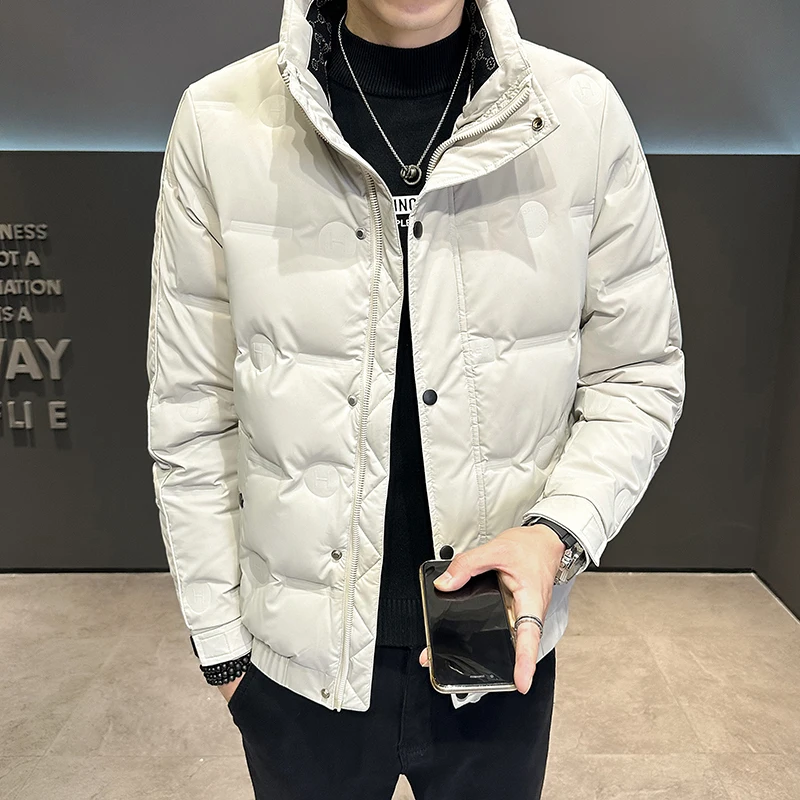 Handsome Stand-up Collar Down Jacket Autumn Winter Casual Jacket Windproof and Waterproof Mens Short Light Thin Duck Down Jacket