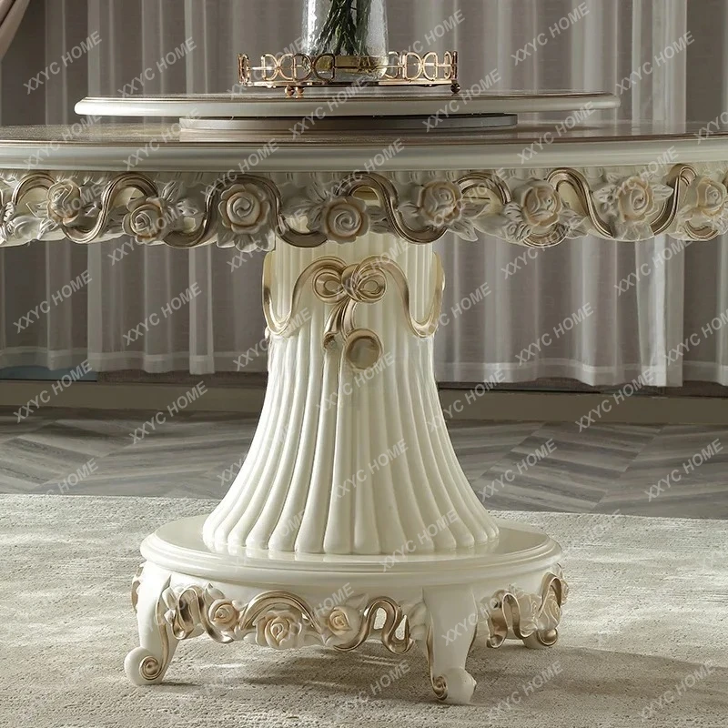 QQ1.4M round dining table and chairs combination beech pearlescent white with turntable dining table