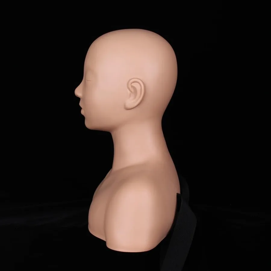 หุ่นฝึกแต่งหน้าและนวดอเนกประสงค์ พร้อมวิกผมและที่วางหมวก สำหรับฝึกอบรมร้านเสริมสวย ผลิตจากซิลิโคนสัมผัสนุ่ม