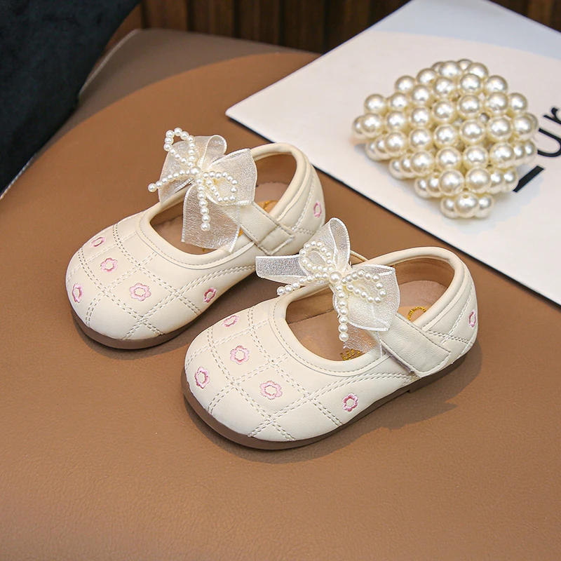 

Lolita Toddler Fashion Children First Walker Shoes Embroidered Bow Girls Princess Ballet Dress Shoes Elegant Kids Leather Shoes