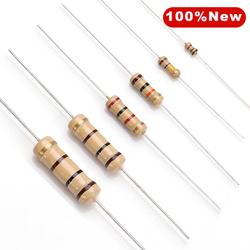 50pcs 5% 5W Carbon Film Resistor 100Ω 220R 330 1K 1.5 2.2K 3.3 4.7 10 22 47 51 68 100K Ohm Color Ring Resistance