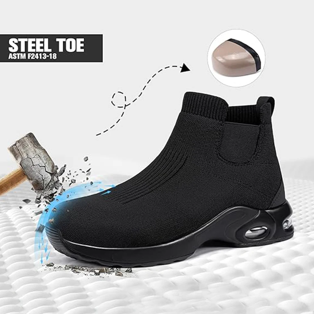 LARNMERN Scarpe con punta in acciaio da uomo Stivali da lavoro resistenti all'acqua Scarpe da ginnastica di sicurezza antiscivolo da donna Stivali con cuscino d'aria industriale