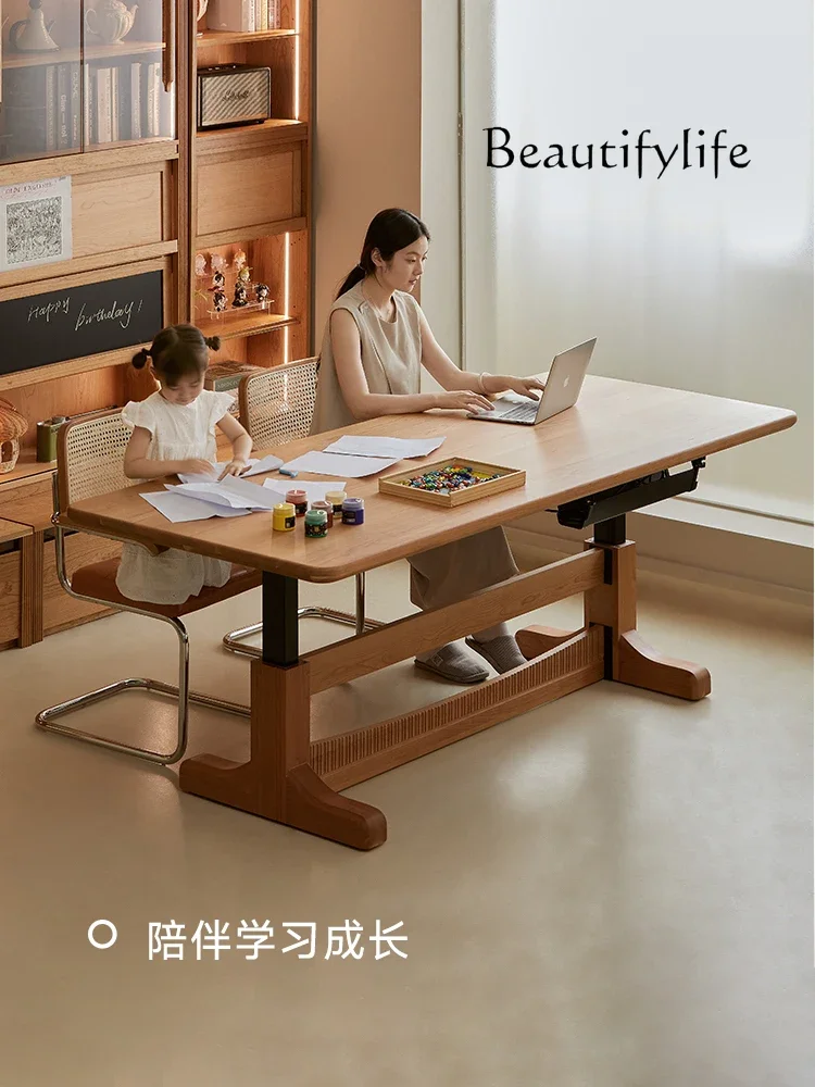 

Электрический подъемный обеденный стол, большой стол из вишневого дерева для гостиной, большой длинный письменный стол, рабочий стол из массива дерева, обучение