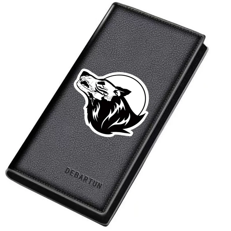 Skull wolf design,black and white. Men's Long Wallets Business Stylish Printing Design Casual Use Christmas Valentine's Father's