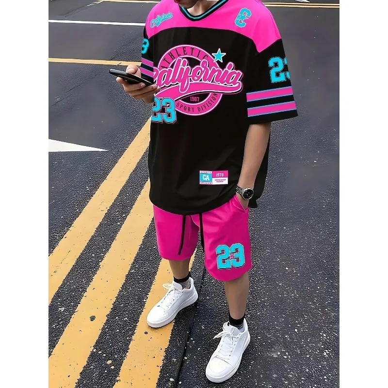 Hot Selling Men's Casual Fashion 3D Printed Outdoor Casual Sportswear Polyester Fiber Short Sleeved Shorts Set for Summer 2025