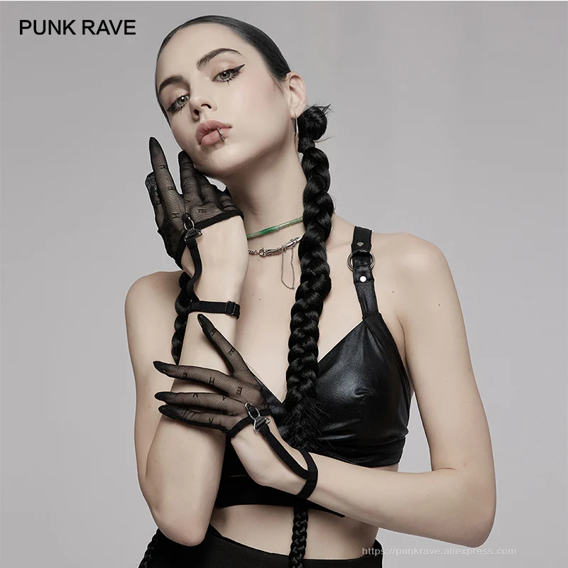 

PUNK RAVE Women's Gothic Elastic Gauze Gloves with Loop Elegant Sexy Evening Dinner Gown Costume Accessory Novelty Lace