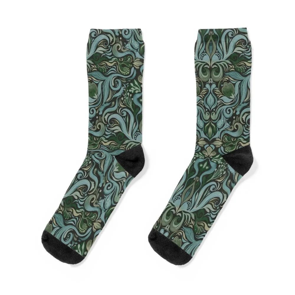 Damask dark green gouache pattern Socks gift kawaii Climbing Antiskid soccer Men Socks Women's