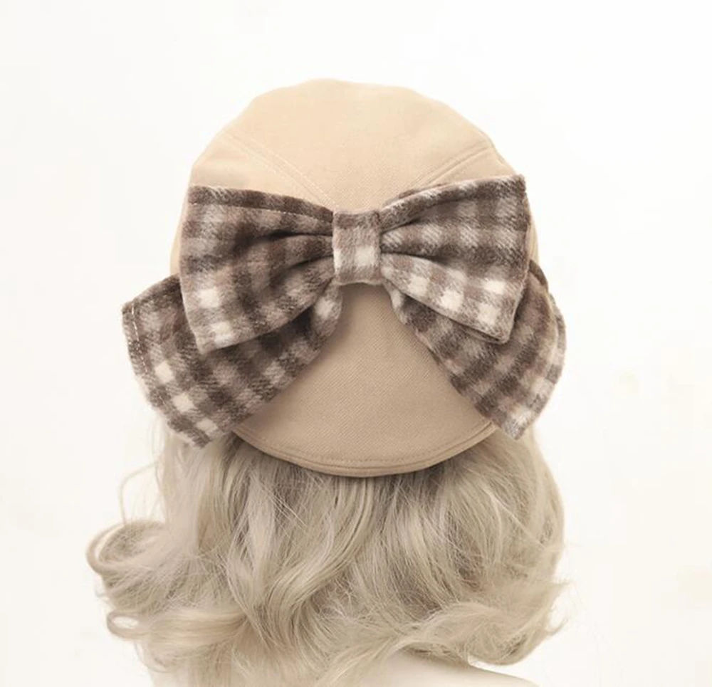 Big Bow Cute Beret Cap Women Girl Autumn Winter Spring Fashion Casual Beanie Hats