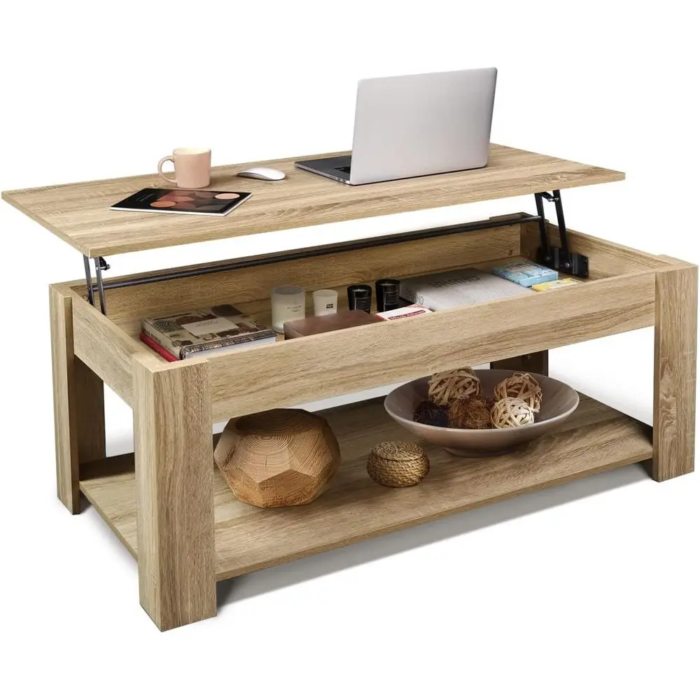 

47' Natural Oak Lit Top Coee Table with Storage, 110 lbs acity, 11 lbs Lited