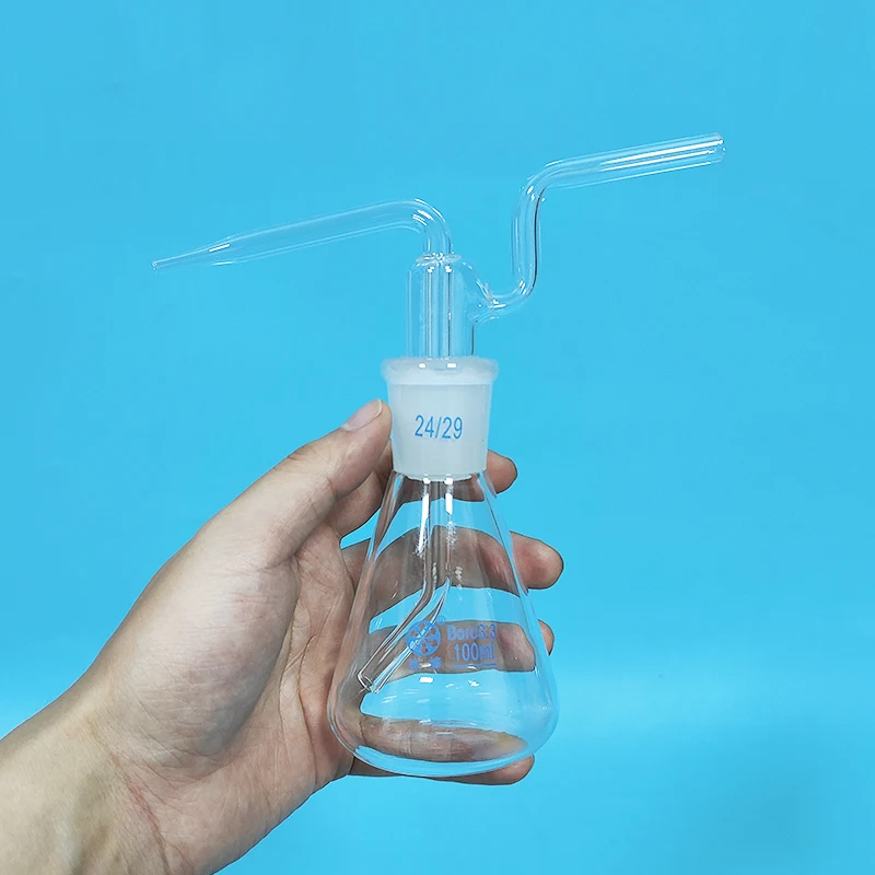 FAPE Triangle gas washing bottle ,Capacity 100mL,Joint 24/29,Conical Ground mouth flat flush flask,Gas wash bottle,Shisha hookah