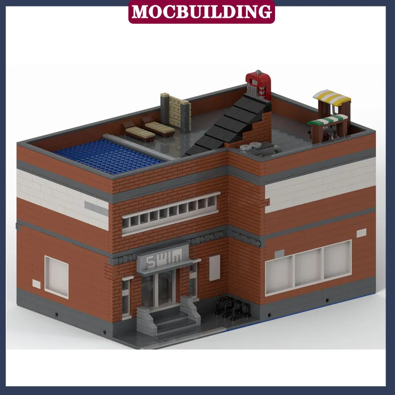 MOC City Street View Swimming Pool Model Assembly Building Blocks Bathroom Collection Series Toy Gifts