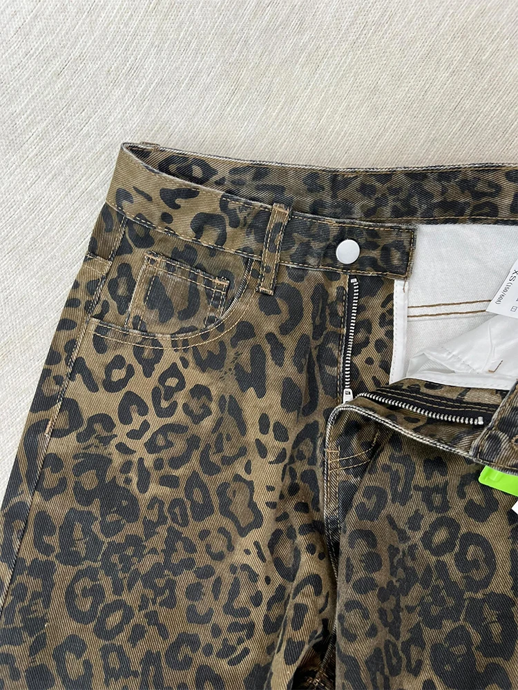 سروال نسائي لخريف وشتاء 2025 Kpop الجرونج الشرير بطبعة الفهد من قماش الدنيم مضيئة سروال منخفض الارتفاع جان Y2k Harajuku جرس سفلي ملابس خروج جديدة #3