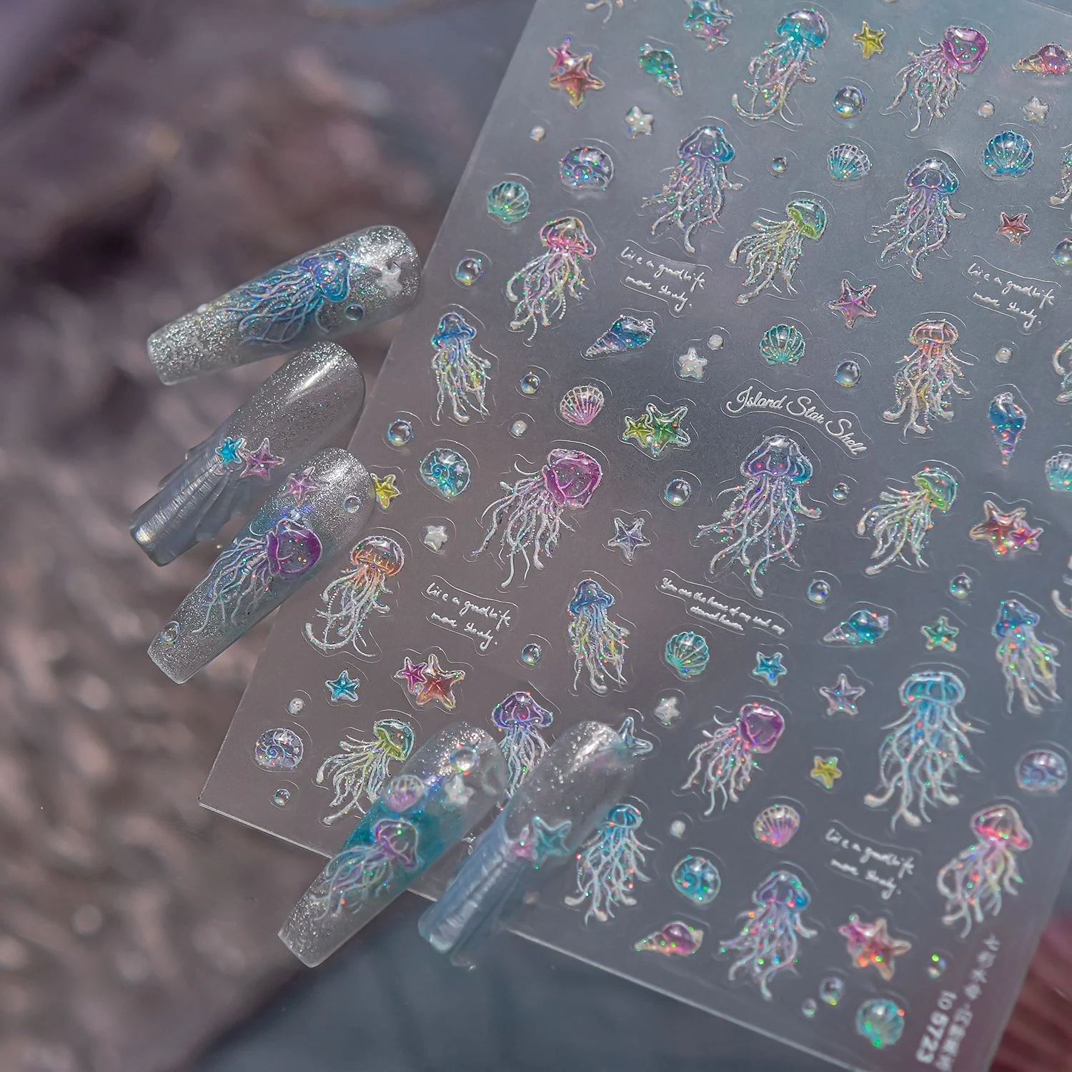 Ocean Jellyfish Shell Starfish Bubble Nail Art Stickers 5D Jelly Dreamy Summer Seaside Cute Fish Self-Adhesive Nail Art Decals