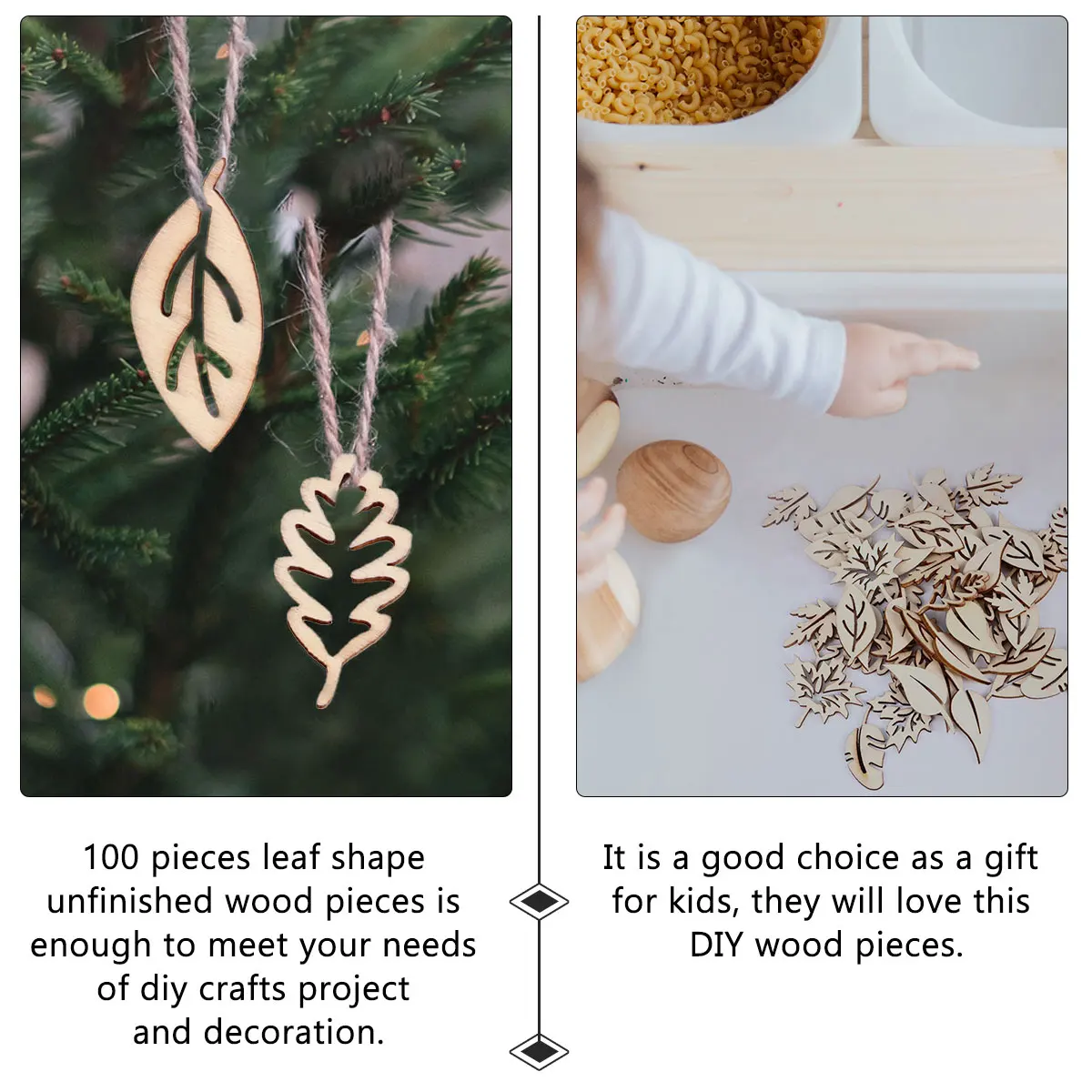 

100pcs Unfinished Leaf Shape Wood Pieces Natural Diy Wooden Slices For Craft Wedding Decoration Kids Art Projects Wooden Chips