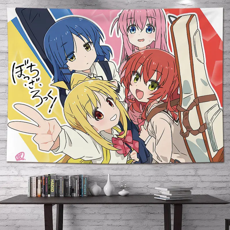 Hot Anime Bocchi The Rock Print Tapestry Anime Girl Group Wall Hanging Aesthetic Bedroom Living Room Wall Decor