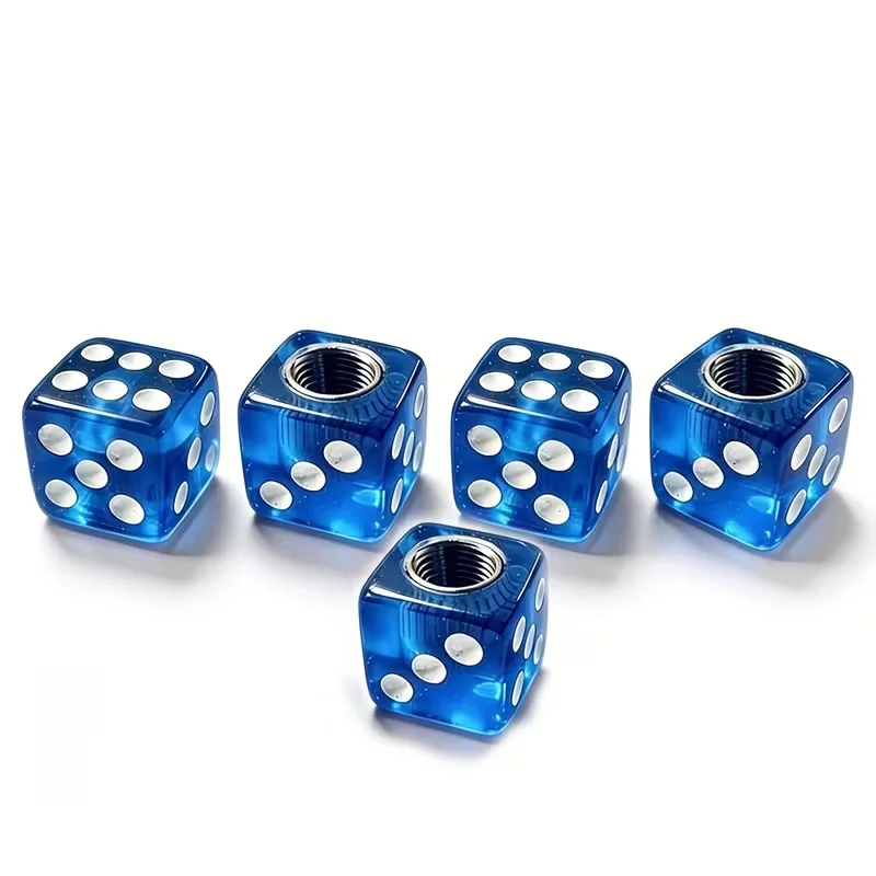 Five-piece set of dice-shaped tire valve cap and valve nozzle cap - dust-proof for cars and bicycles - wheel valve nozzle