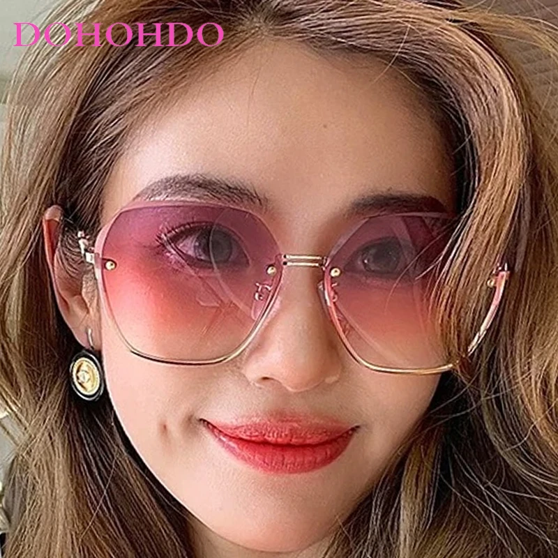 

Trendy Brand Designer Sunglasses For Women Men Fashion Polygonal Rimless Metal Glasses Men Retro Driving Shades Traveling UV400