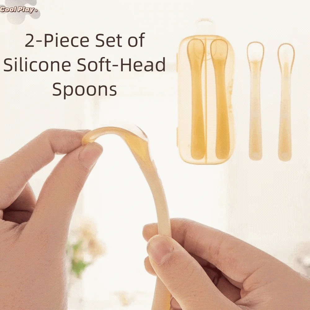 

Soft Silicone Silicone Baby Spoon Safe Design Easy Clean Weaning Spoon Mini Size Dustproof Cover Infant Feeding Spoon