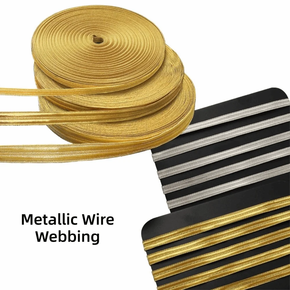 

1 M Stitched Edge Ribbon Wire Edge Golden Gold Braid Webbing Stitched Finish DIY Handmade Webbing Trim Braid Uniform Trim