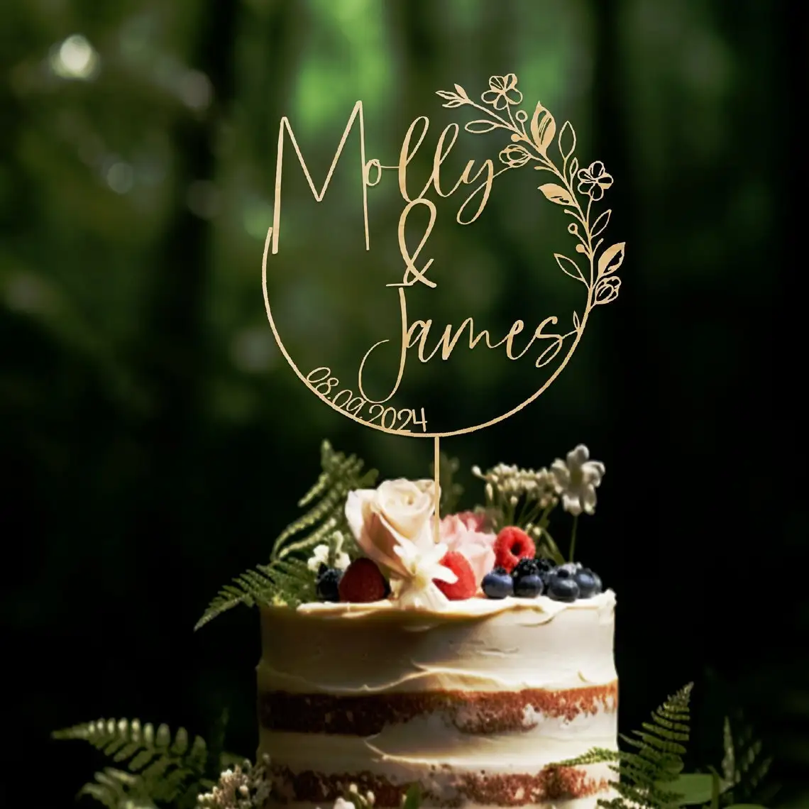 

Custom Mr Mrs Rustic Wedding Cake Topper Gold Script Cake topper for Party Decor Wood & Arcylic with Couple Last Name and Date