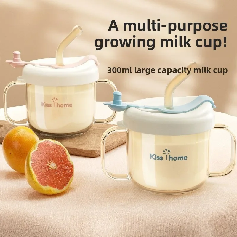 

Toddler milk cups for 1+ years: 2-in-1 anti-fall sippy & open cups—leak-proof,easy to grip,BPA-free, perfect for home & outings!