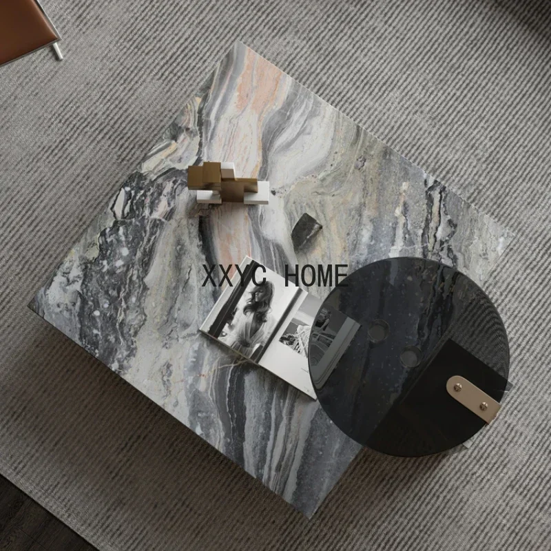 Marble Tea Table Combination Square Italian Living Room Minimalist Natural Ancient Wood Grain