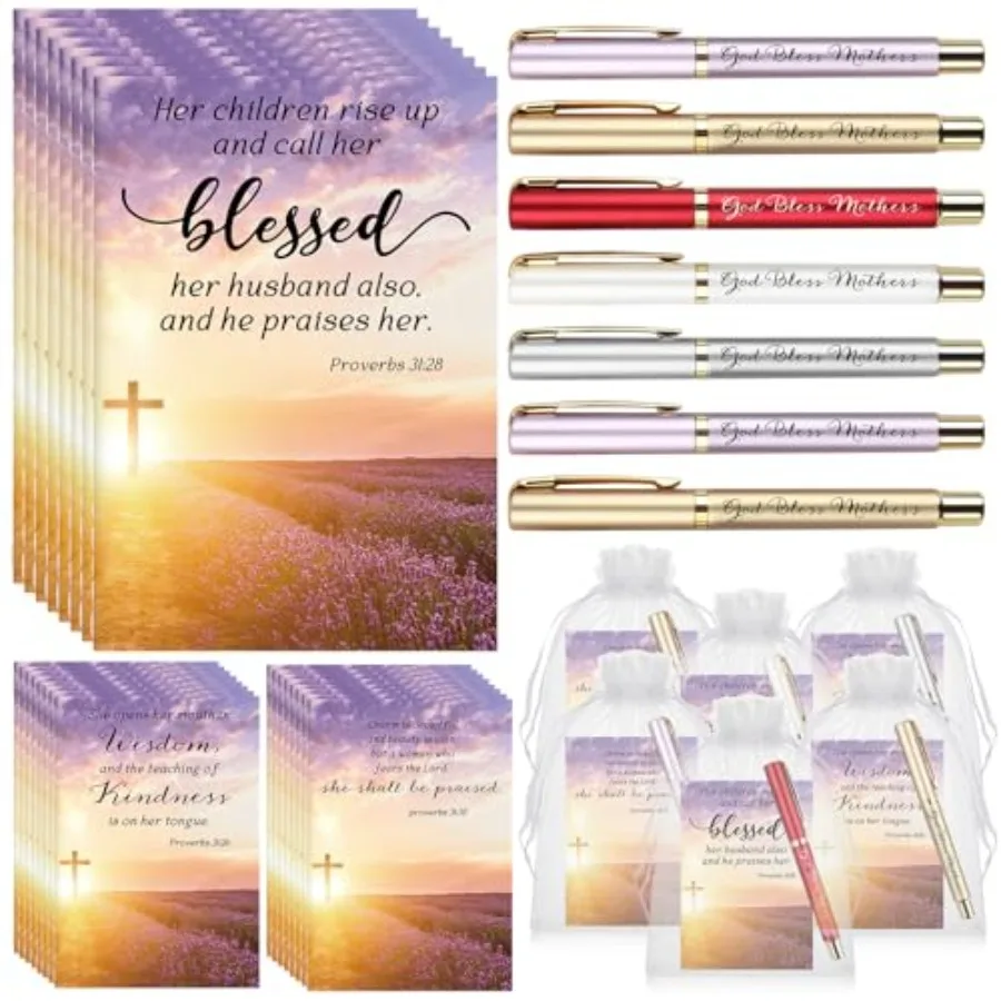 

Sets Mother's Day Church Gifts Bible Verse Notebooks Christian Pens with Organza Bags Religious Mother's Day Gifts for Mom