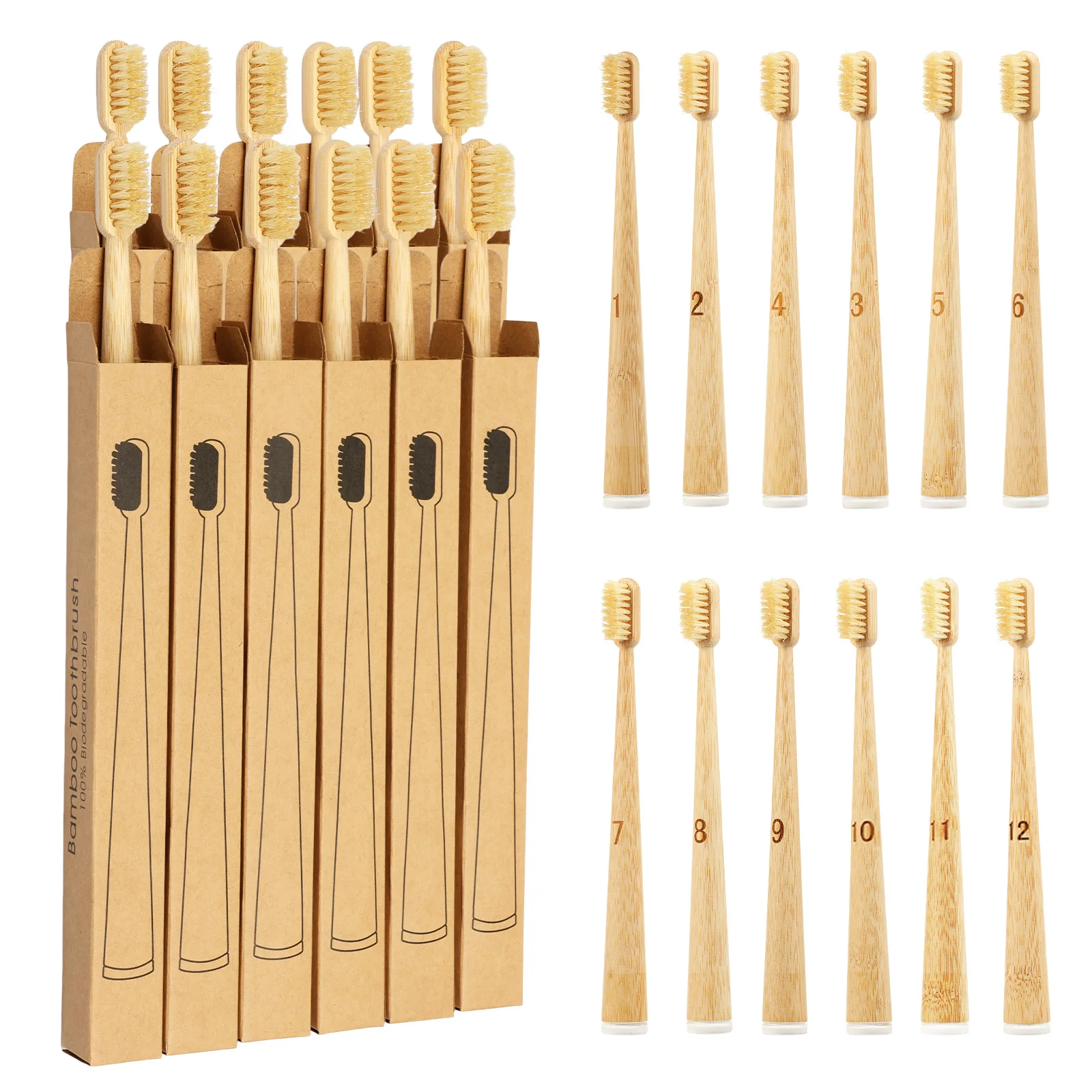 Bamboo Toothbrush - 12 Buah Set Sikat Gigi Bambu
