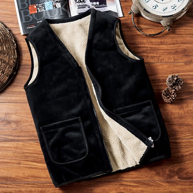 

2024 Men Winter Fashion Outdoor Thicken Vest Jacket Male Fleece Warm Sleeveless Coats Mens V-neck Lamb Cashmere Waistcoat G307