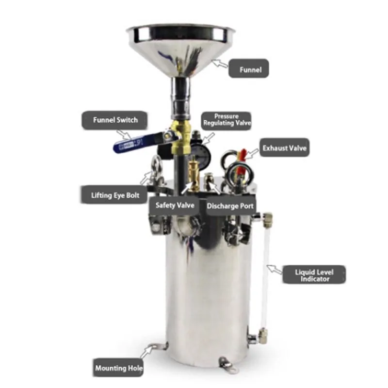Dispensing Bucket Liquid Glue Dispensing Stainless Steel Pressure Tank With Liquid Level 2L/3L/5L