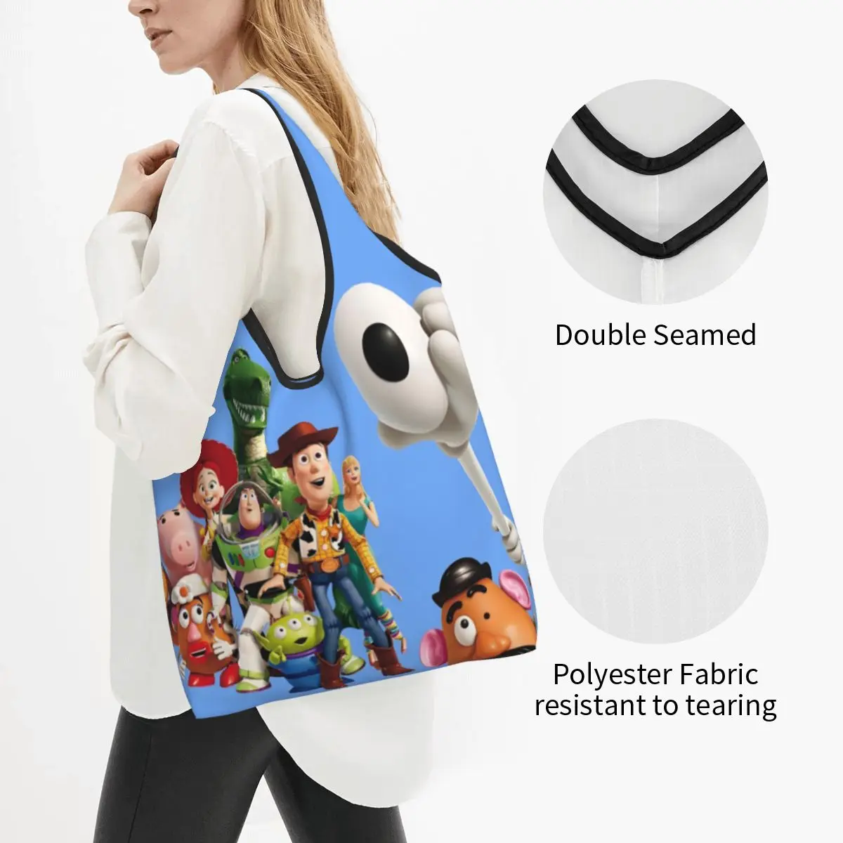 Custom Fashion Anime Toy Story Group Shopping Tote Bag Portable Cartoon Movie Groceries Shopper Shoulder Bag