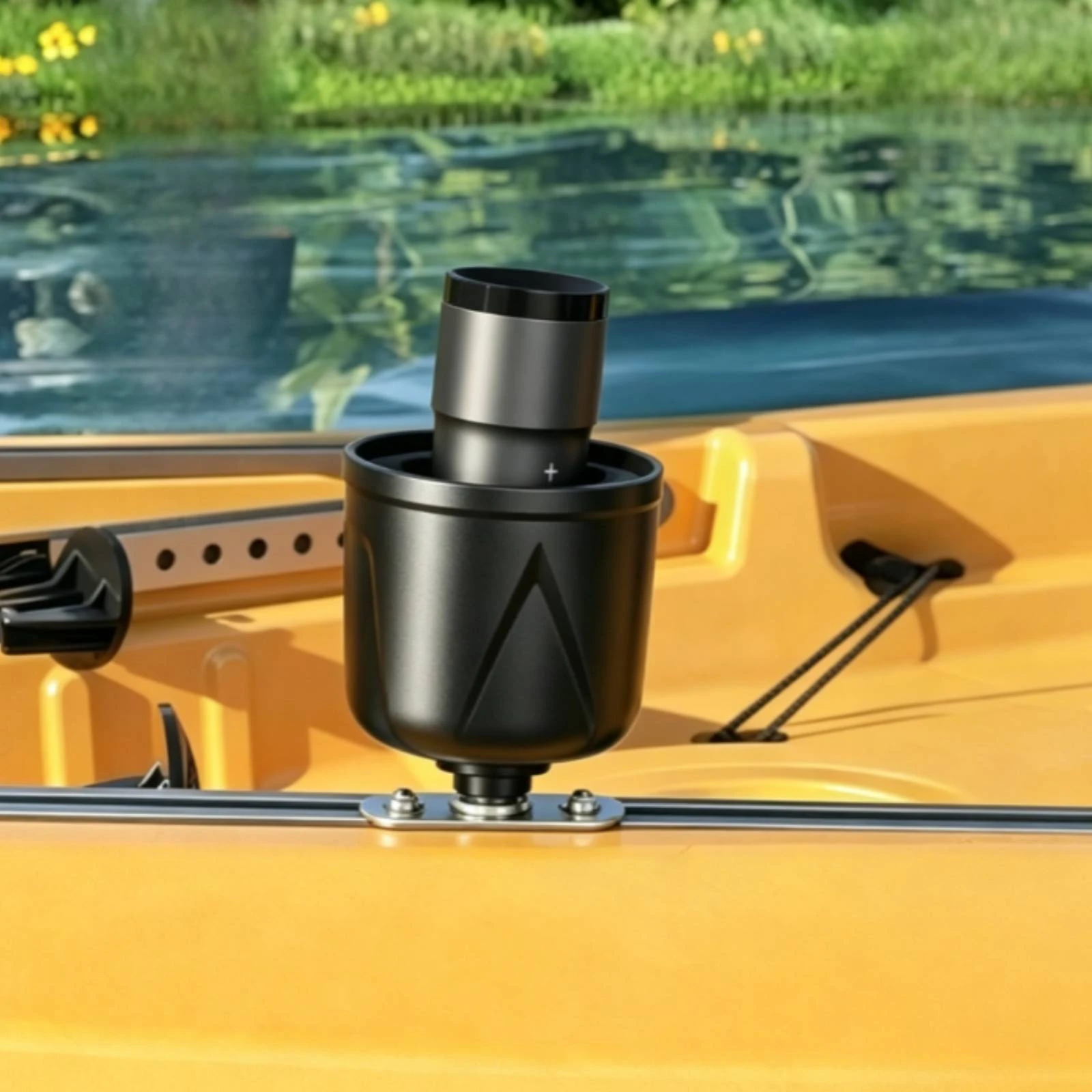Cup Holder with Mounting Post Stable Beverage Holder with Threaded Fastener Sturdy Slimline for Kayakers, Kayak, Boat