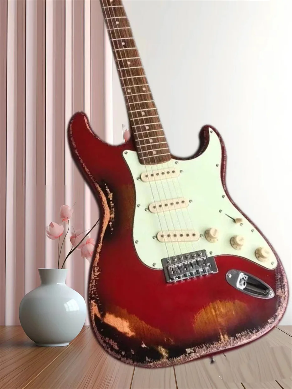 

High-quality heavy Relic vintage style hand made electric guitar in Red