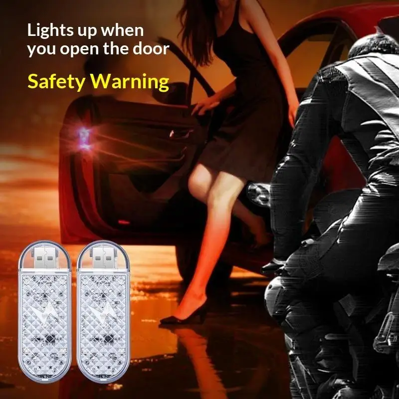 1/2pcs Mini Car Door Warning LED Touch Light USB Charging Interior Lighting Auto Roof Ceiling Switch Touch Magnetic Reading Lamp
