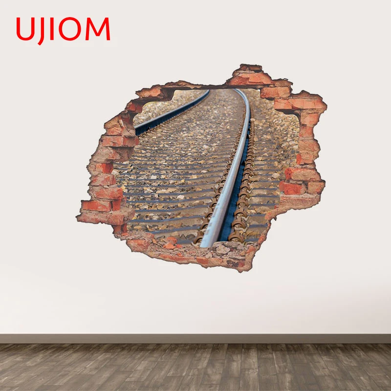 UJIOM 13cm X 10.8cm Railway Tear Wall Sticker Creativite Waterproof Bathroom Sofa Wall Decal Cool Vestibule Decor Chambre