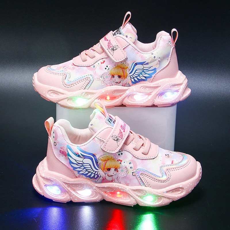 New Fashion girls princess sports shoes kids sneakers with light weight Kids Led Light shoes