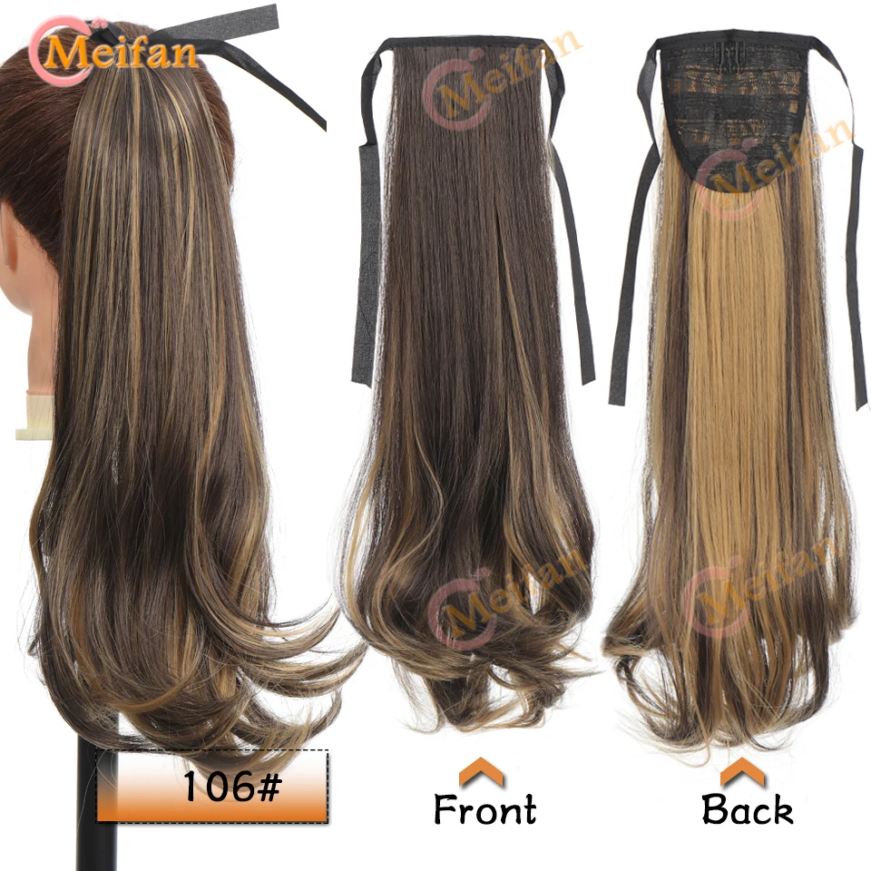 MEIFAN Synthetic Long Straight Ribbon Wrap Pontail Extension for Women Natural Fake Pigtail Hairpiece Clip In Hairtail Extension