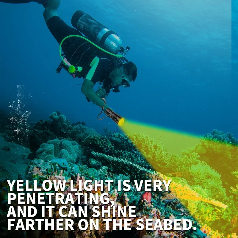 

7500mAh 5000LM 4*P50 XHP50 Diving Flashlight 2 White 2 Yellow Light IPX8 Waterproof Underwater Land Use High-Intensity