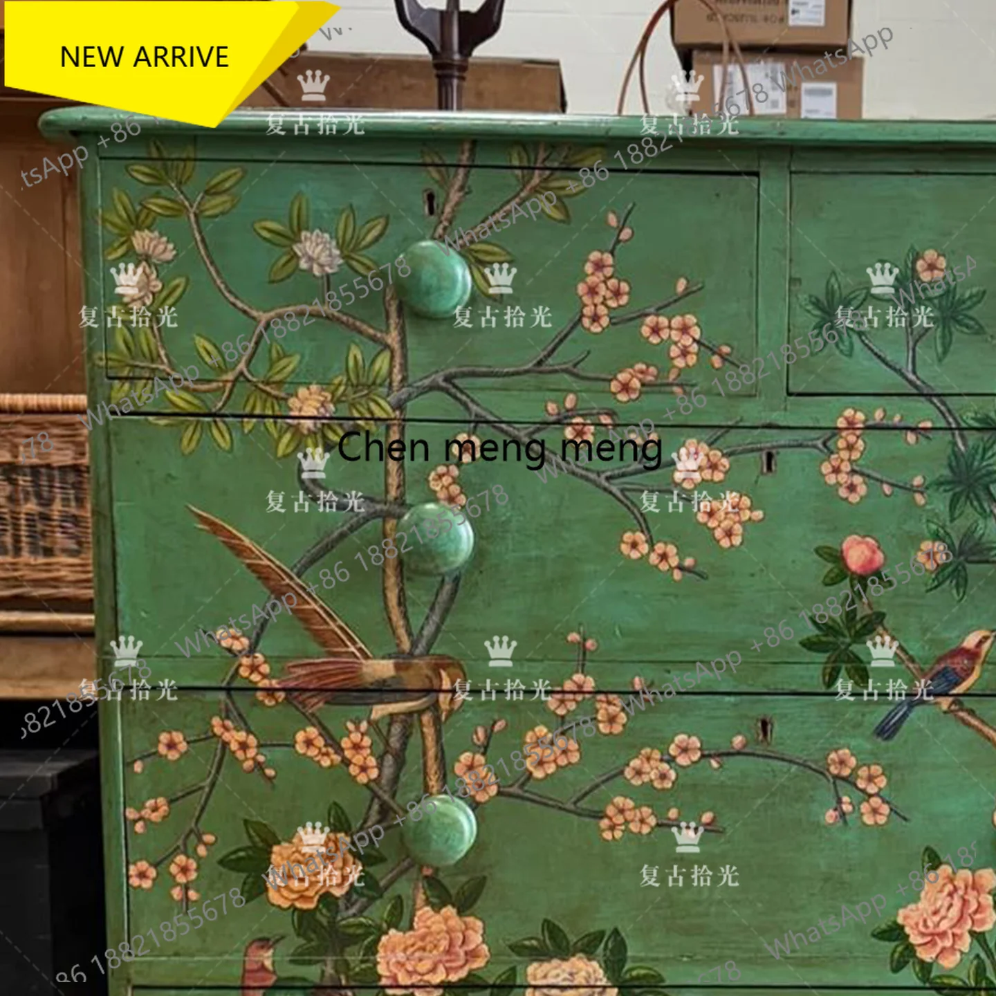 N178 French retro solid wood painted porch cabinet small apartment living room locker decorative cabinet