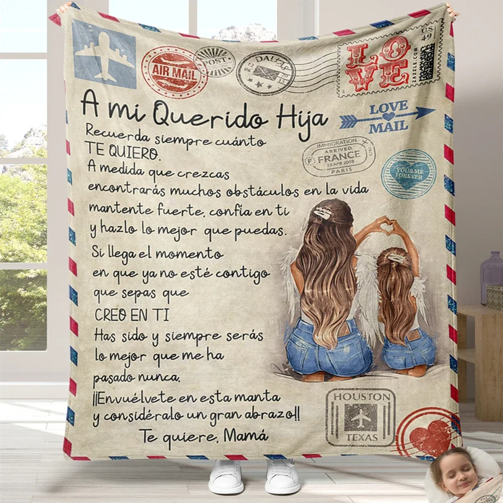 

Flannel Blanket-A Mi Hija Letter To My Daughter Express Love Spanish Version Sofa Throw Blanket Thanksgiving Birthday's Day Gift