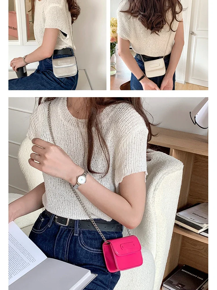 2023 New in  Solid Color Fashion Phone Handbags and Purses Mini Chain PU Leather Lipstick Crossbody Bags for Women