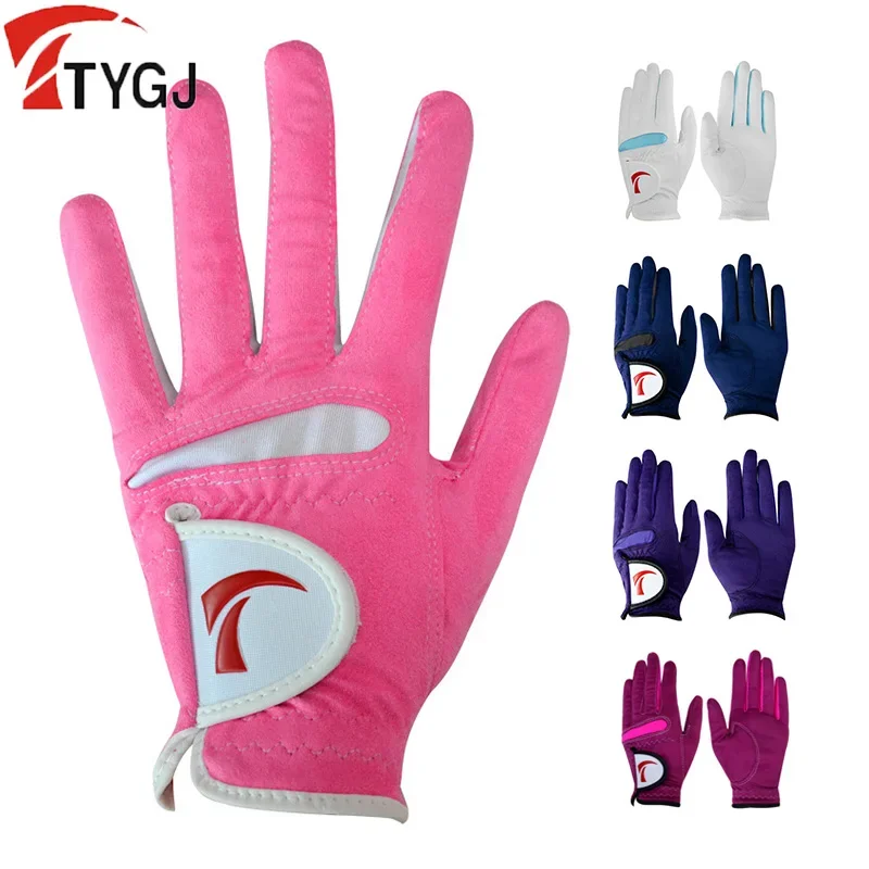 TTYGJ 1 Pair Women Breathable Soft Golf Gloves Ladies Anti-slip Left Right Hand Mittens Anti-sweat Hook and Loop Golf Gloves