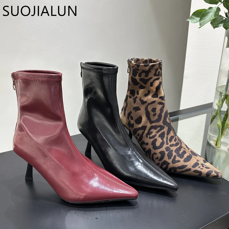 SUOJIALUN 2024 Winter New Brand Women Ankle Boots Fashion Pointed Toe Ladies Elegant Short Boots Thin High Heel Dress Chelsea P