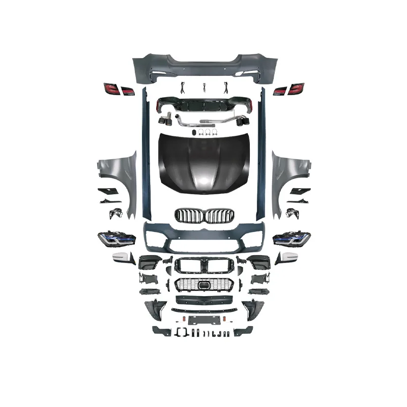 Car modification large surrounding front bar assembly, front and rear headlights of the hood