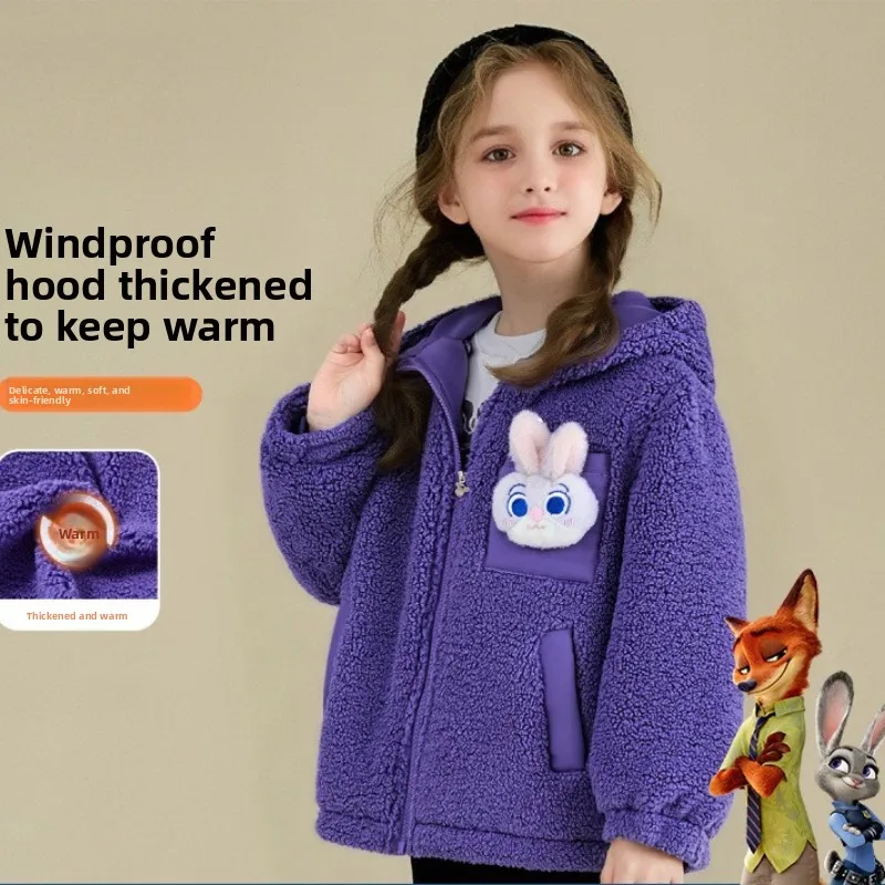 

Флисовая куртка с капюшоном для девочек, весенне-зимняя, с мультяшным принтом, повседневная детская одежда